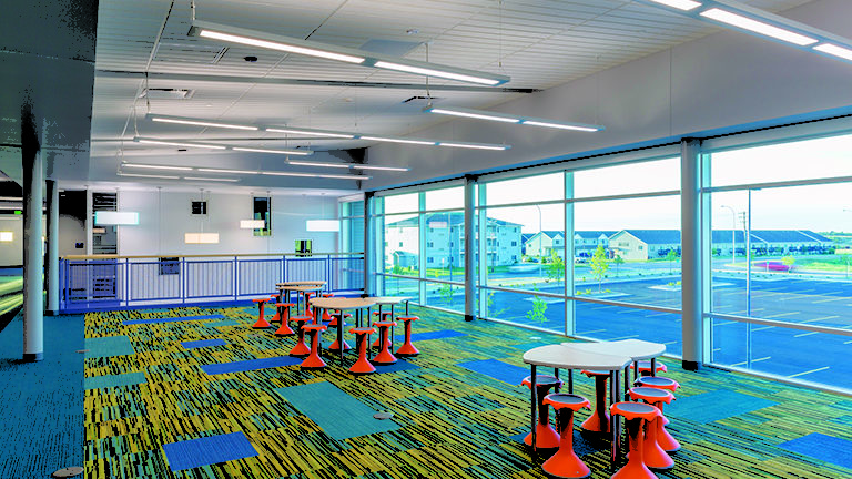 school corridor with windows