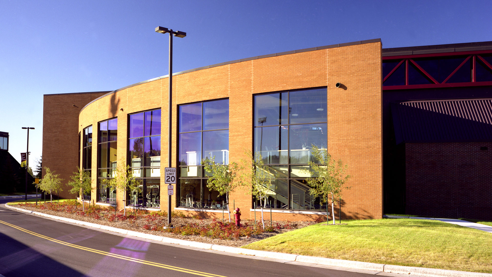 U of M Duluth Sports and Health Center Duluth MN University Exterior Curved Wall of Windows