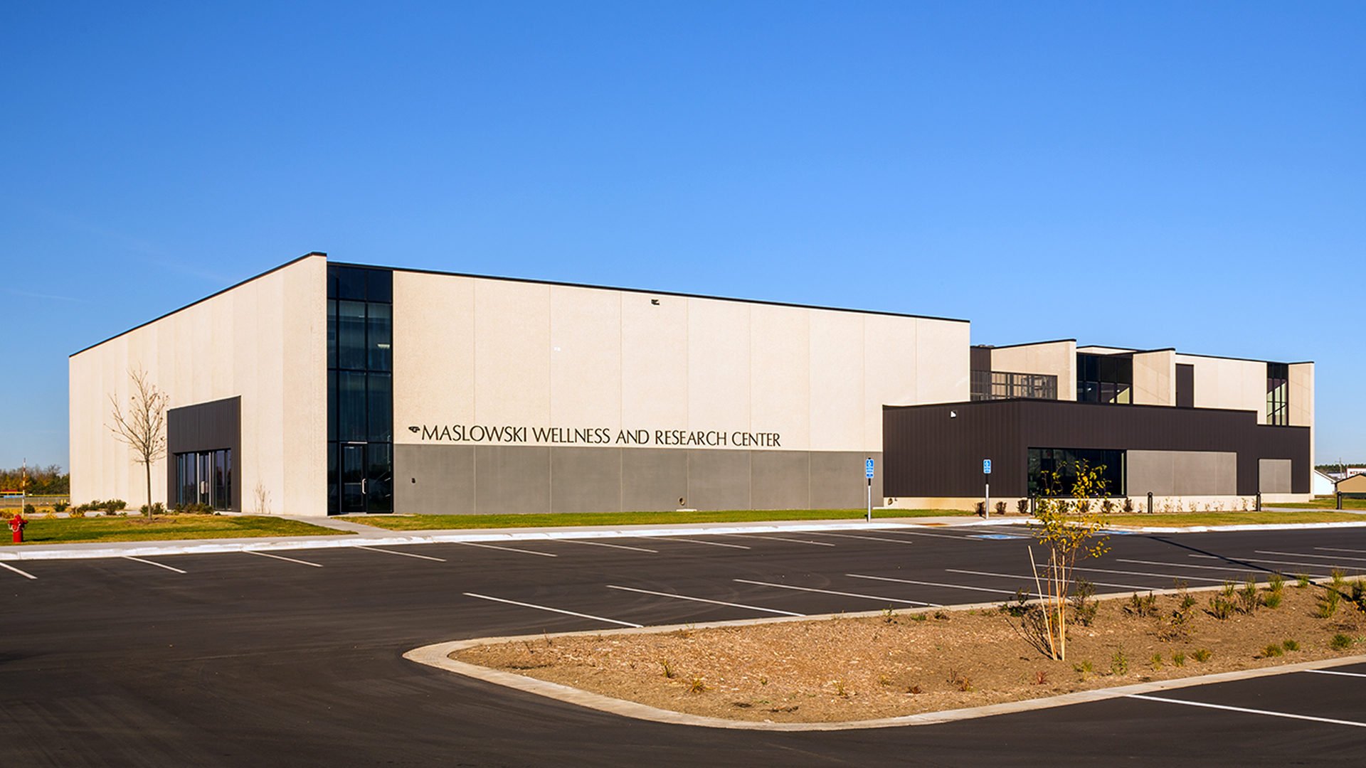 Maslowski Wellness and Research Center Wadena MN Exterior View Showing Name on the Building