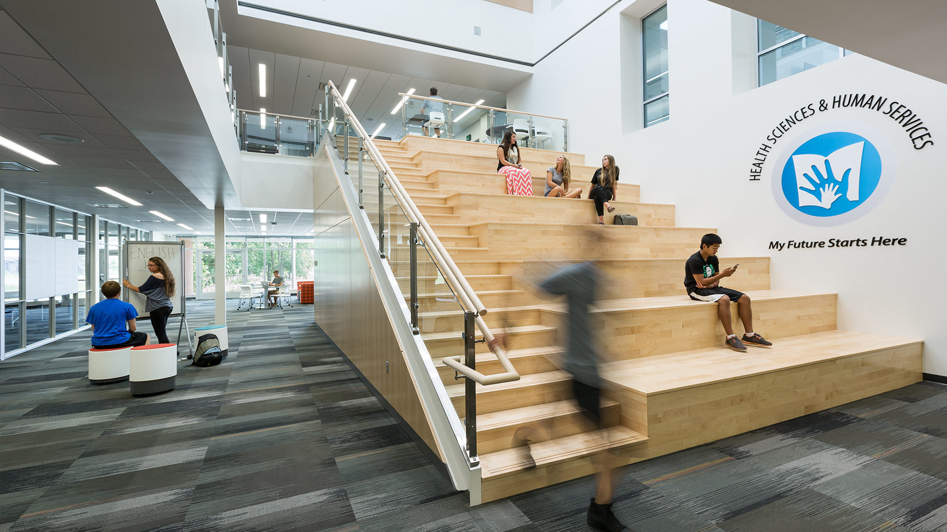 Alexandria High School Interior Multi Level Bleacher Seating for Students