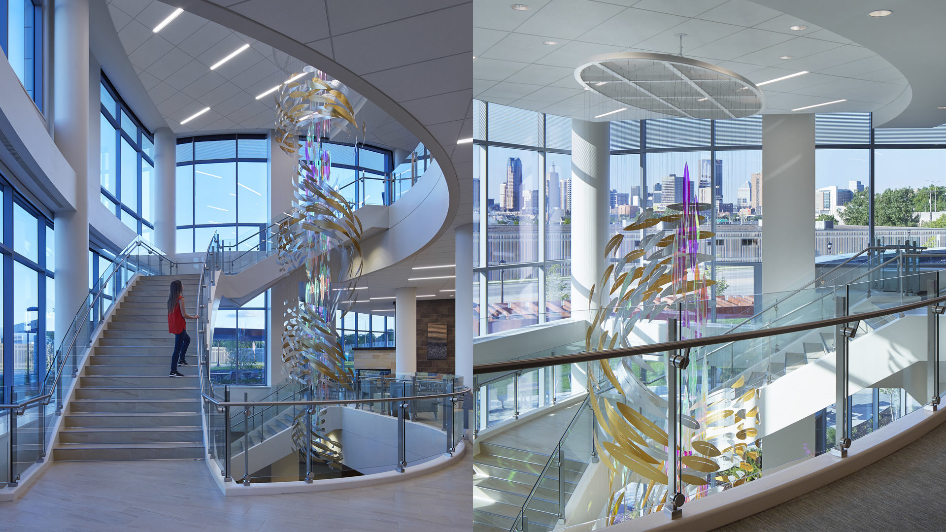 HealthPartners Neuroscience Center Interior View of Grand Staircase Featuring Hanging Sculpture