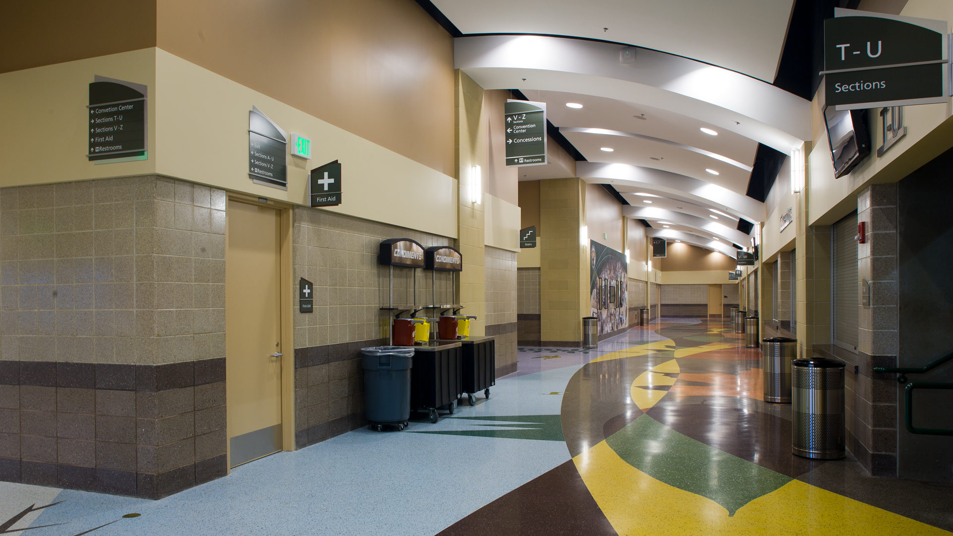 Sanford Center Ice Arena Bemidji MN Government Cooridor with Custom Fall Inlay in the Flooring