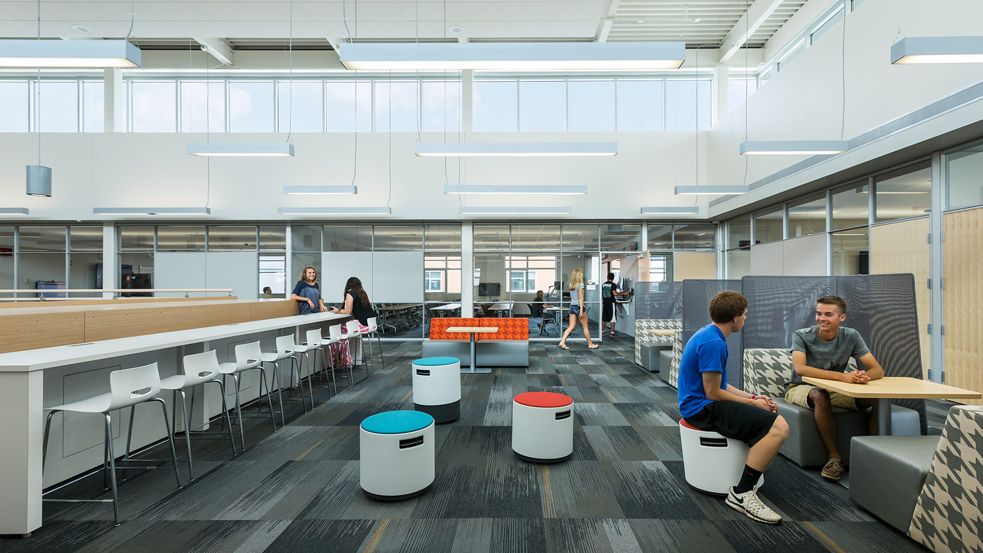 Alexandria High School Interior Common Study Area with Booths and Tables