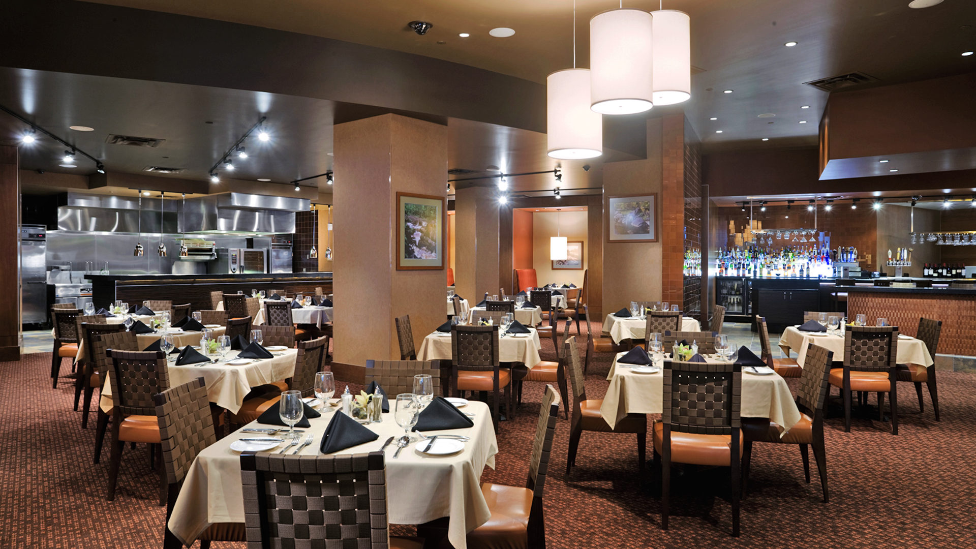 Black Bear Hotel and Casino Interior White Linen Table Restaurant