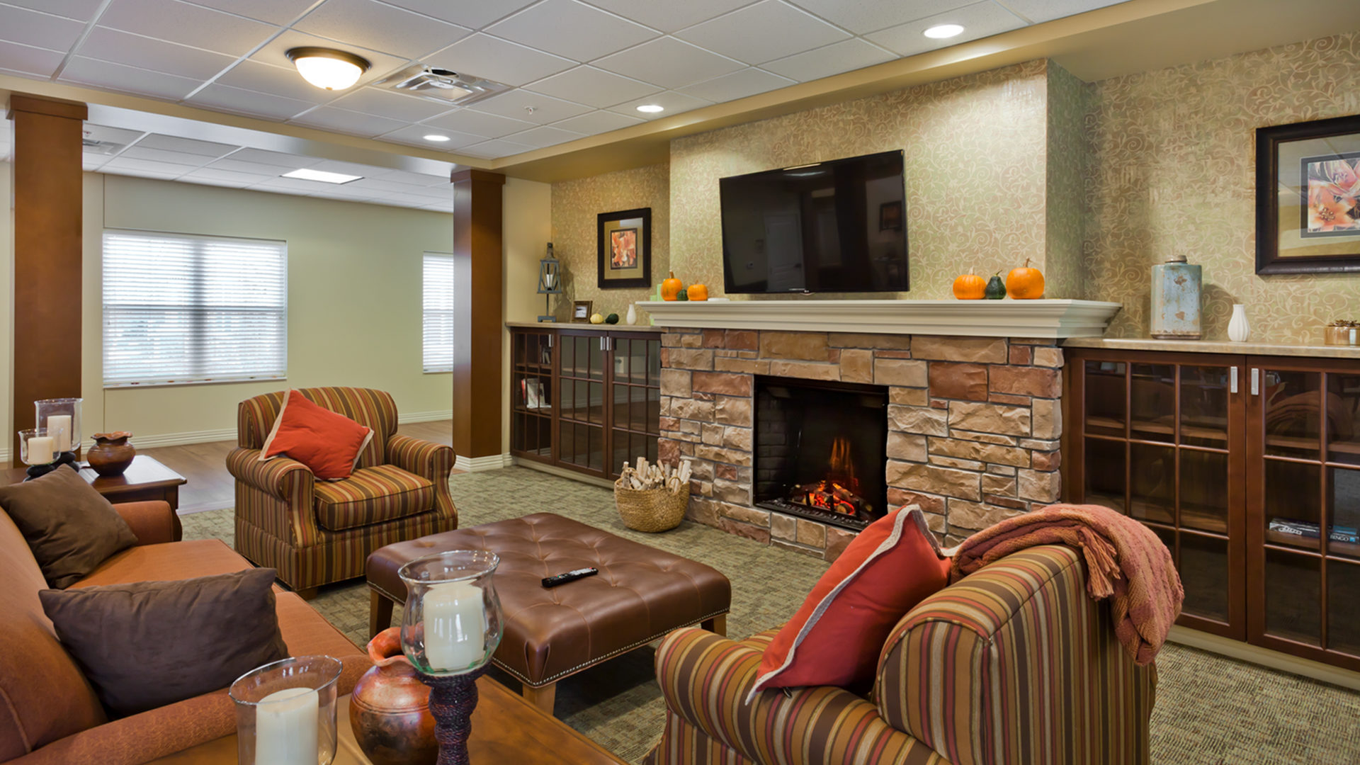 Good Samaritan Society International Falls Community Room with Television and Fireplace