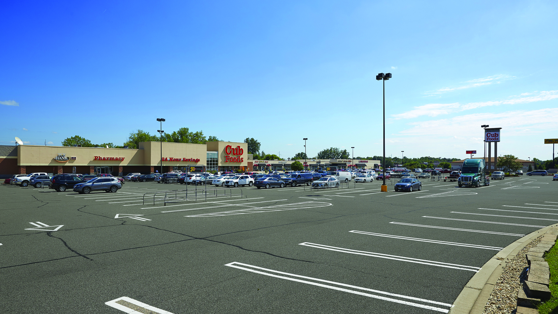 Blaine Town Shopping Center Blaine MN front exterior of strip mall and Cub Foods