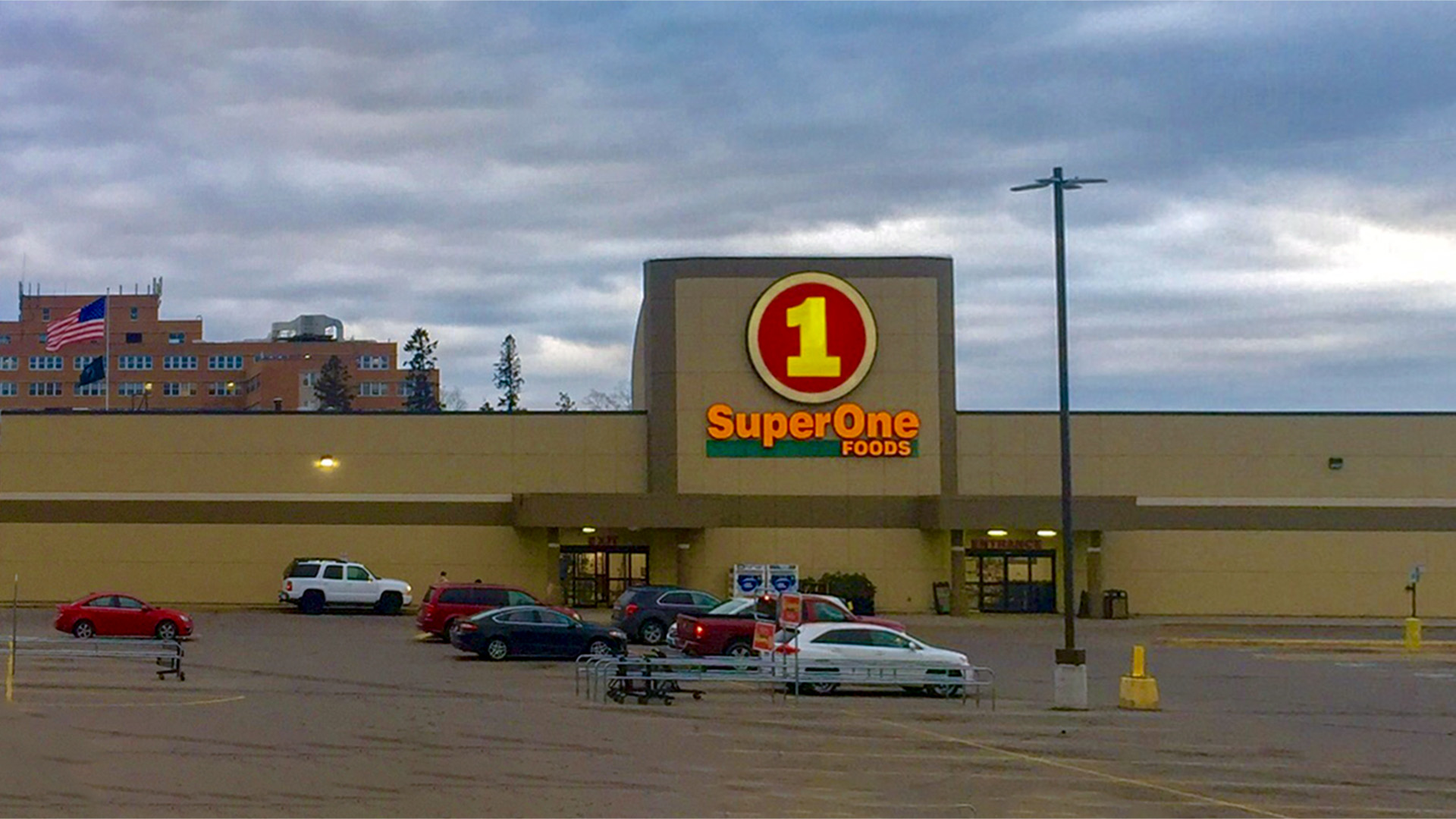 Midtown Retail Shoppng Mall Iron Mountain MI exterior Super One Foods front elevation