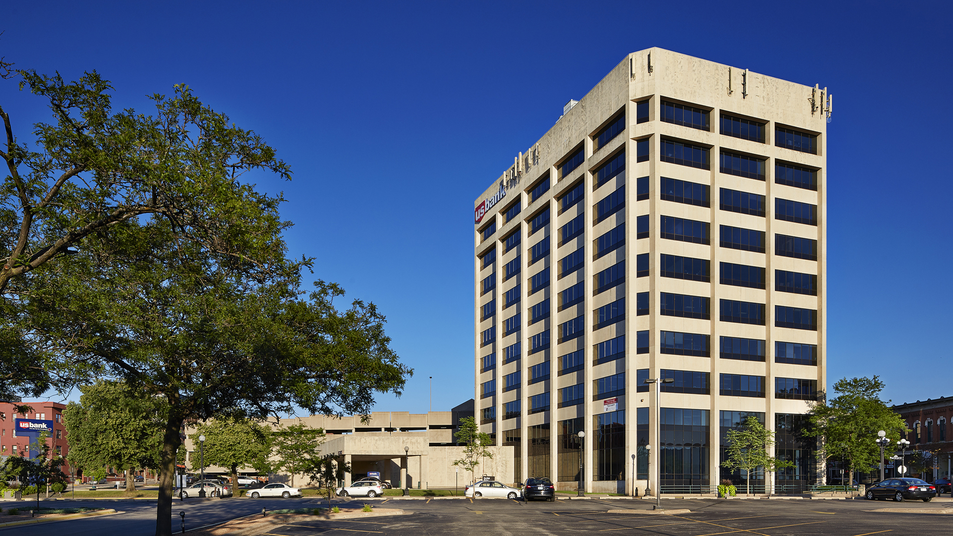 US Bank Place office Building LaCrosse WI exterior view from surface parking lot