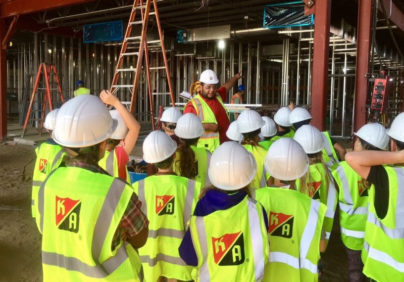 Touring students at Lino Lakes school job site