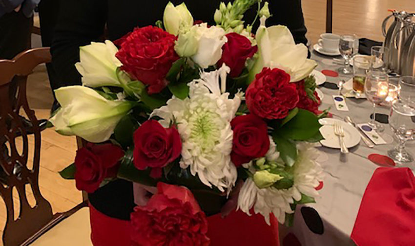 Silver Service centerpiece red and white