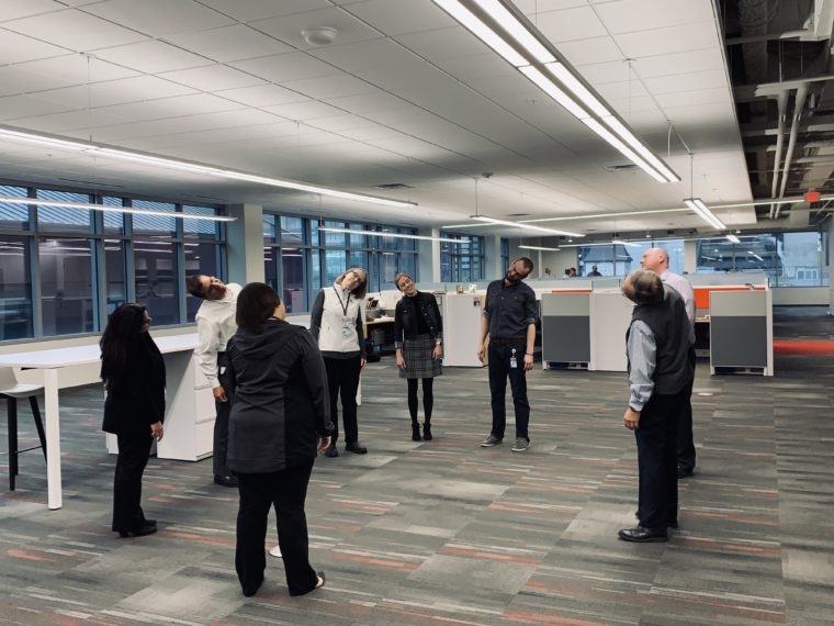 KA Employees Stretch and Flex break for Wellness. Wellness by Design Award