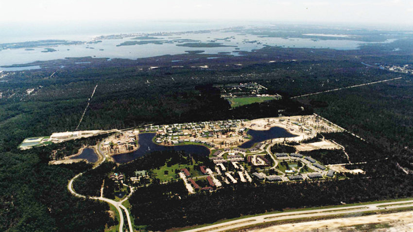 Aerial of Fountain Lakes development, 1988, an early milestone for Kraus-Anderson Realty Development