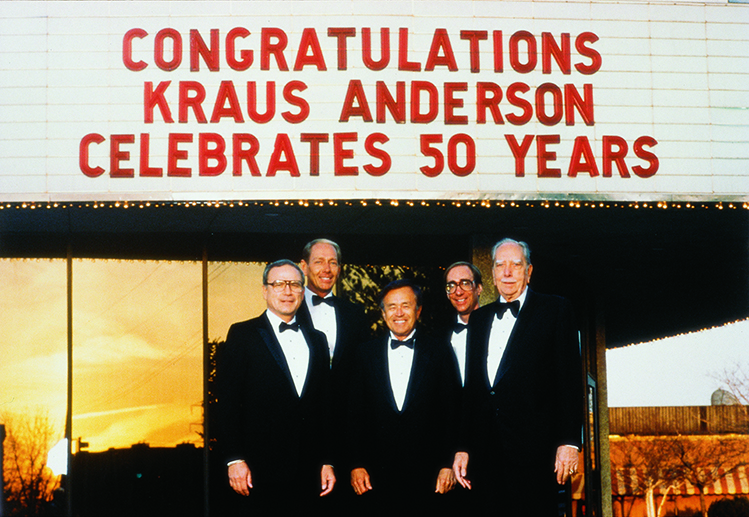 Celebrating 50 years of incorporation in 1987: Burt Dahlberg, Dan Engelsma, Bill Jaeger, Bruce Engelsma and Lloyd Engelsma. Kraus-Anderson Realty Development