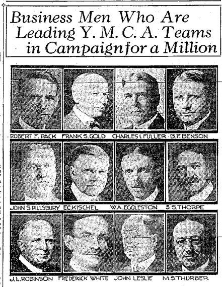 a news clipping of 12 business man leading the YMCA campaign for a Million to build Minneapolis Central YMCA history