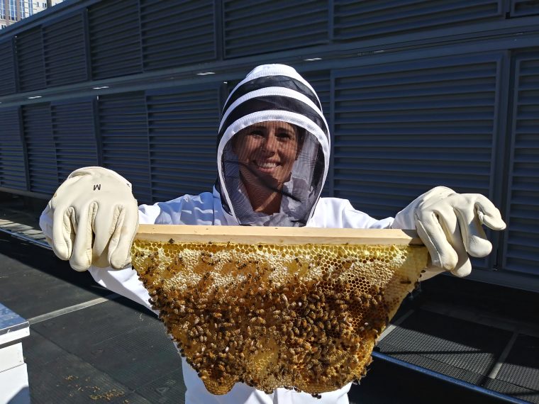 Employee holding Honey comb