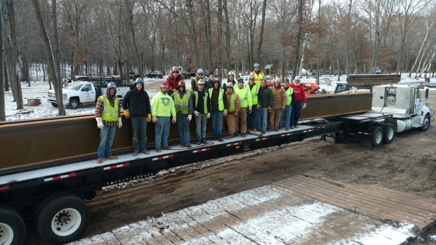 Iron worker volunteers built a steel bridge at the Veterans Camp in Marine on St. Croix. at 