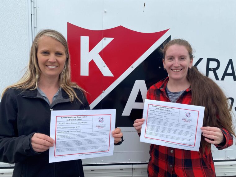 Becca Bohlman and Sarah Byers with Core Values certificate
