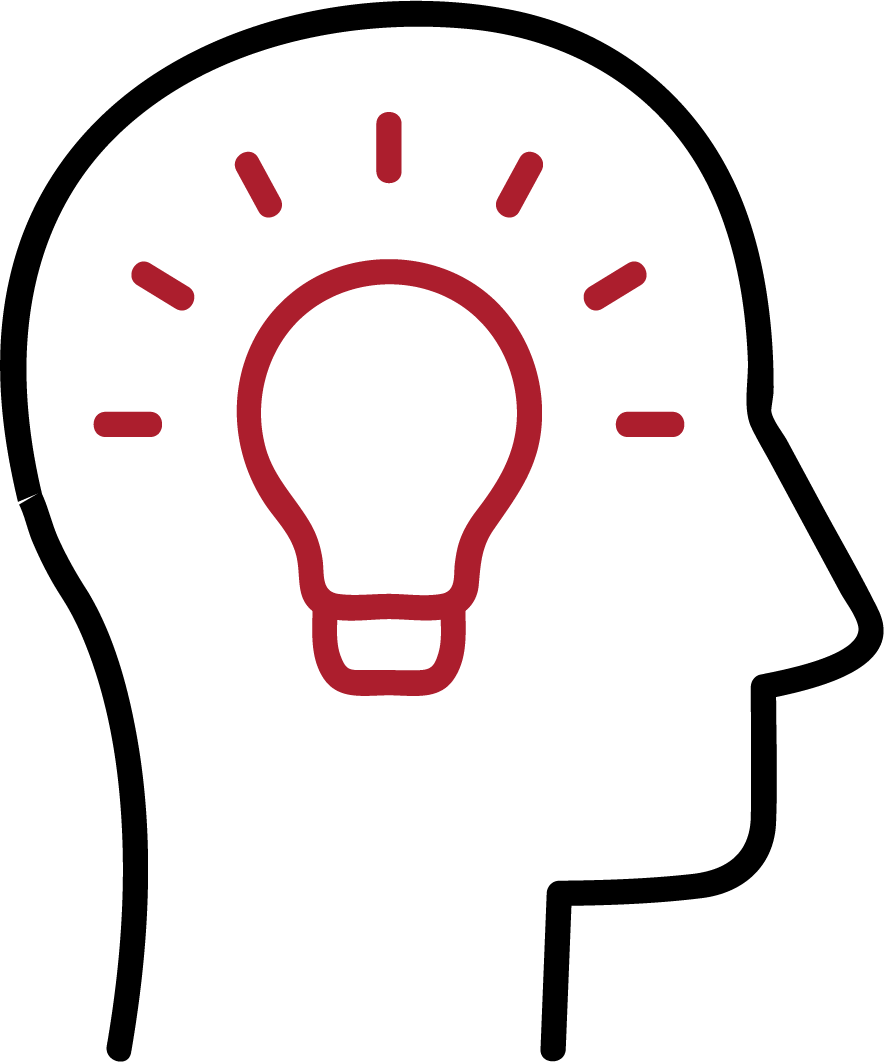 Outline of a head with a lightbulb